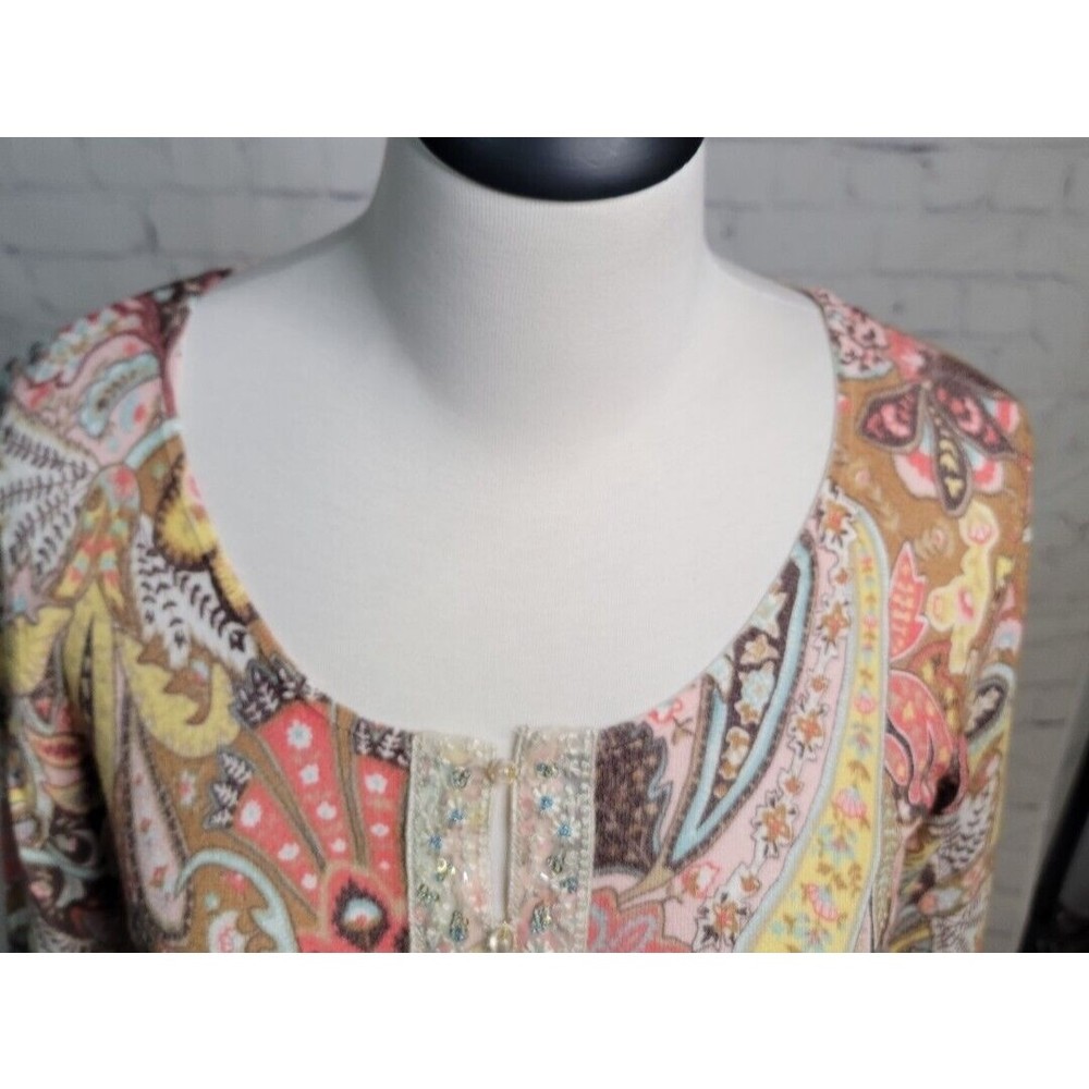 Vintage Talbots Petite Paisley Sweater Cardigan size PS Embellishments - Picture 2 of 7